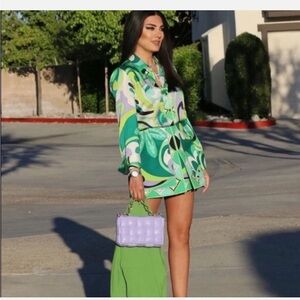 Zara co ord set green retro mod skirt and top XS